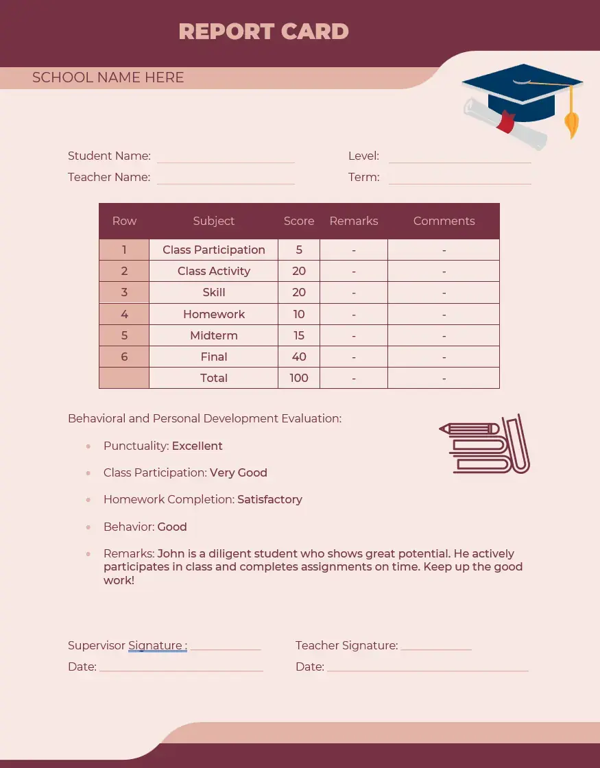 تصویر از کارنامه زبان انگلیسی با نمرات دقیق