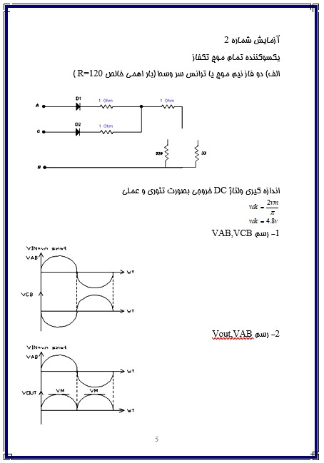 نمودار مدار یکسو کننده تمام موج تکفاز